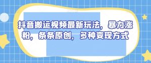 抖音搬运视频最新玩法，暴力涨粉，条条原创，多种变现方式【揭秘】-沐风资源库