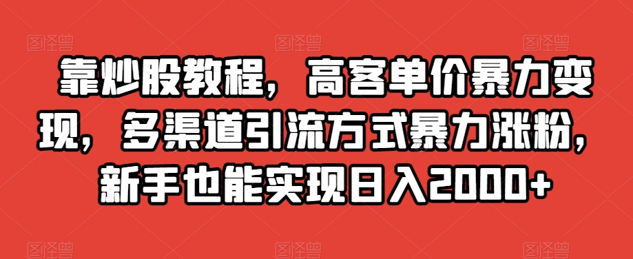 靠炒股教程，高客单价暴力变现，多渠道引流方式暴力涨粉，新手也能实现日入2000+【揭秘】-沐风资源库