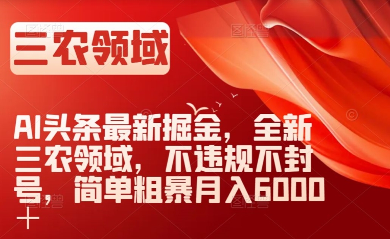 AI头条最新掘金，全新三农领域，不违规不封号，简单粗暴月入6000＋【揭秘】-沐风资源库