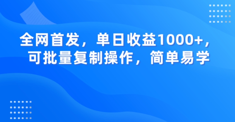 全网首发，单日收益1000+，可批量复制操作，简单易学【揭秘】-沐风资源库