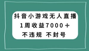 抖音小游戏无人直播，不违规不封号1周收益7000+，官方流量扶持【揭秘】-沐风资源库