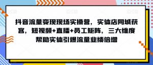 抖音流量变现现场实操营，实体店同城获客，短视频+直播+员工矩阵，三大维度帮助实体引爆流量业绩倍增-沐风资源库