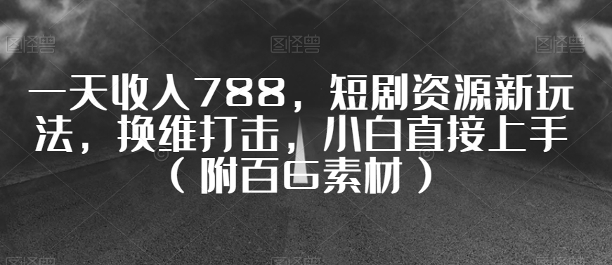 一天收入788，短剧资源新玩法，换维打击，小白直接上手（附百G素材）【揭秘】-沐风资源库