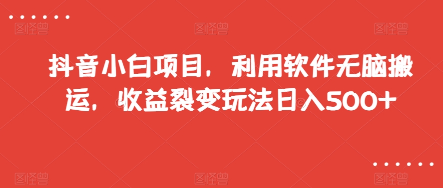 抖音小白项目，利用软件无脑搬运，收益裂变玩法日入500+【揭秘】-沐风资源库