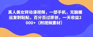 真人美女转动漫视频，一部手机，无脑搬运复制粘贴，百分百过原创，一天收益2000+（附视频素材）【揭秘】-沐风资源库