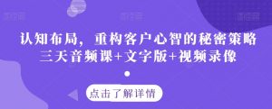 认知布局，重构客户心智的秘密策略三天音频课+文字版+视频录像-沐风资源库
