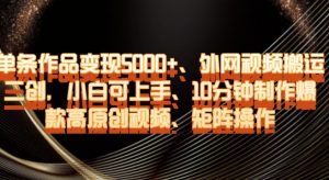 单条作品变现5000+、外网视频搬运二创，小白可上手，10分钟制作爆款高原创视频，矩阵操作【揭秘】-沐风资源库