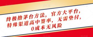 终极撸茅台方法，官方大平台，特殊渠道高中签率，无需垫付，0成本无风险【揭秘】-沐风资源库