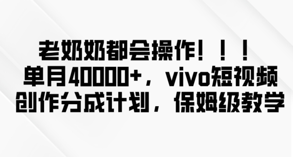老奶奶都会操作,新平台无脑操作,单月40000+,vivo短视频创作分成计划【揭秘】-沐风资源库