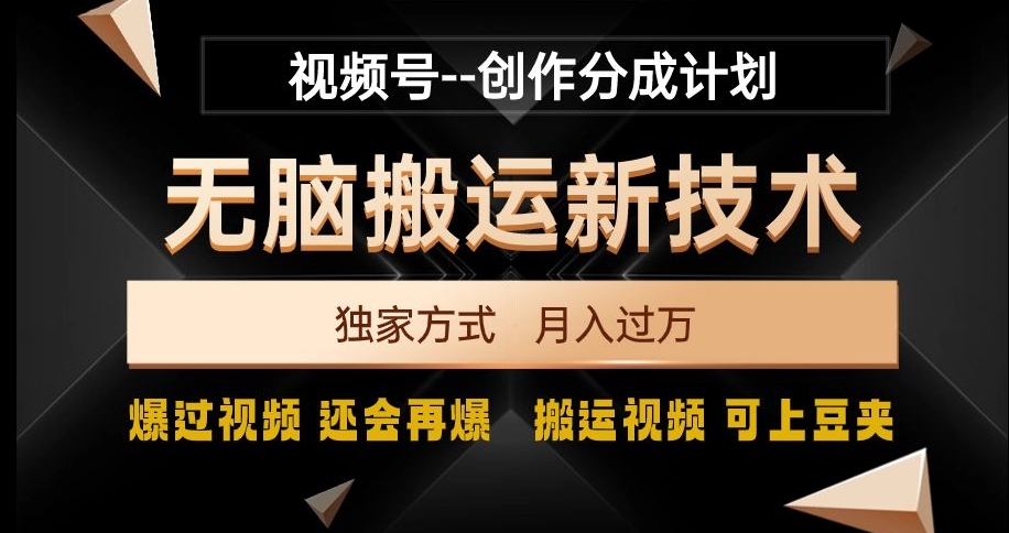 视频号无脑搬运新技术，破原创壕流量，独家方式，爆过视频，还会再爆【揭秘】-沐风资源库