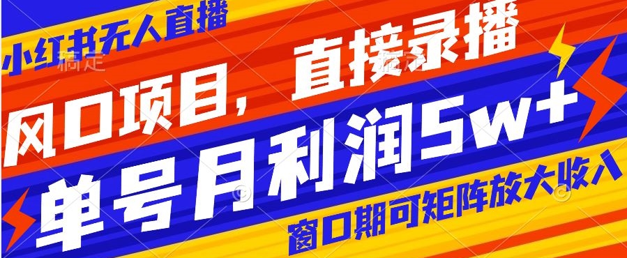 风口项目，小红书无人直播带货，直接录播，可矩阵，月入5w+【揭秘】-沐风资源库