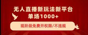 无人直播新平台新玩法，现阶段免费开授权，不违规，单场收入1000+【揭秘】-沐风资源库