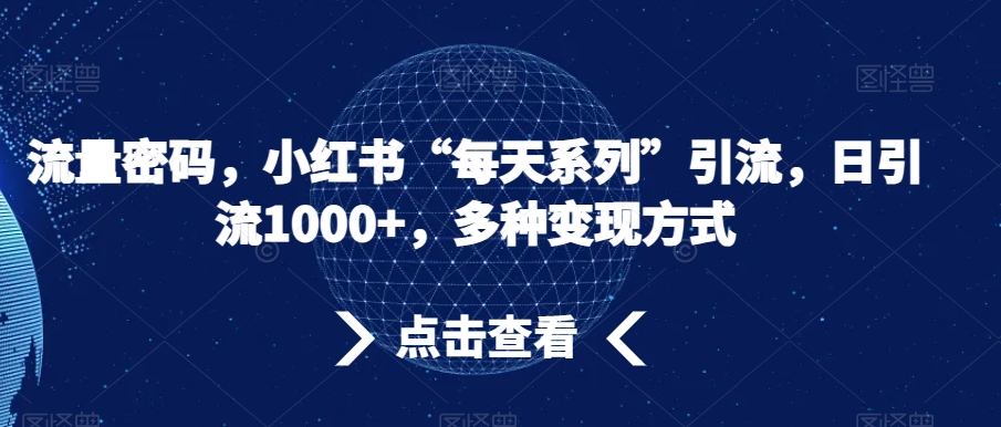 流量密码，小红书“每天系列”引流，日引流1000+，多种变现方式【揭秘】-沐风资源库