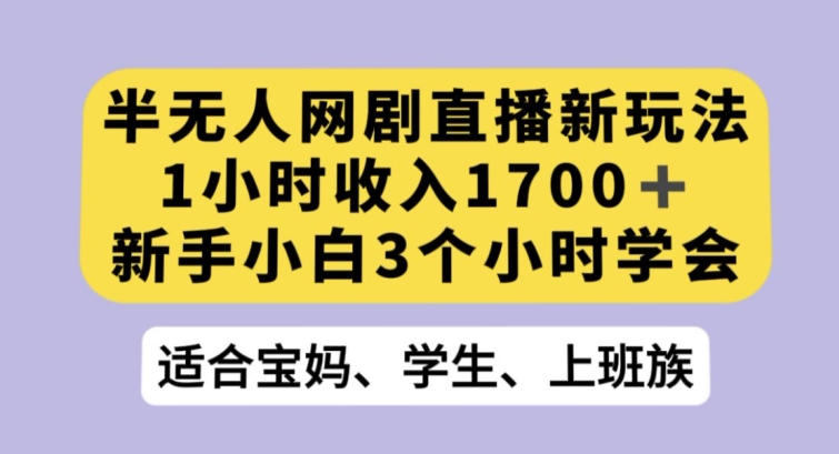 半无人网剧直播新玩法，1小时收入1700+，新手小白3小时学会【揭秘】-沐风资源库