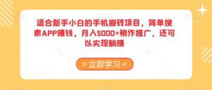 适合新手小白的手机搬砖项目，简单搜素APP赚钱，月入5000+稍作推广，还可以实现躺赚【揭秘】-沐风资源库