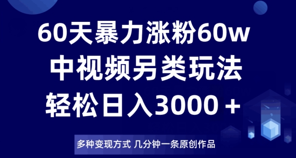 60天暴力涨粉60W，中视频另类玩法，日入3000＋，几分钟一条原创作品多种变现方式-沐风资源库