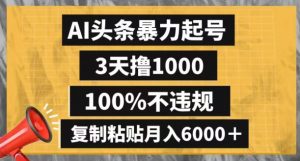 AI头条暴力起号，3天撸1000,100%不违规，复制粘贴月入6000＋【揭秘】-沐风资源库