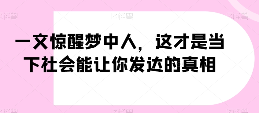 一文惊醒梦中人，这才是当下社会能让你发达的真相【公众号付费文章】-沐风资源库
