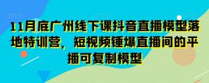 11月底广州线下课抖音直播模型落地特训营，短视频锤爆直播间的平播可复制模型-沐风资源库