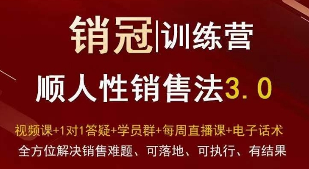 爆款！销冠训练营3.0之顺人性销售法，全方位解决销售难题、可落地、可执行、有结果-沐风资源库