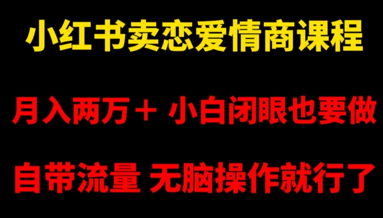小红书卖恋爱情商课程，月入两万＋，小白闭眼也要做，自带流量，无脑操作就行了【揭秘】-沐风资源库