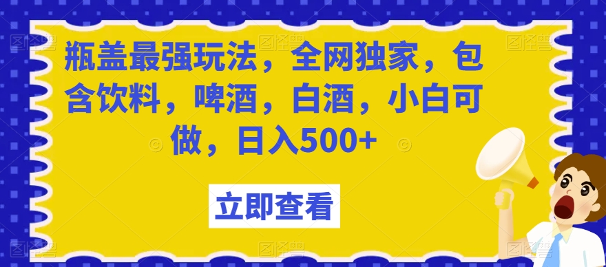 瓶盖最强玩法，全网独家，包含饮料，啤酒，白酒，小白可做，日入500+【揭秘】-沐风资源库