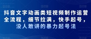 抖音文字动画类短视频制作运营全流程，细节拉满，快手起号，没人敢讲的暴力起号法-沐风资源库
