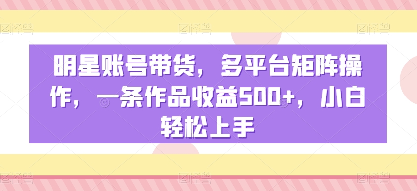 明星账号带货，多平台矩阵操作，一条作品收益500+，小白轻松上手【揭秘】-沐风资源库