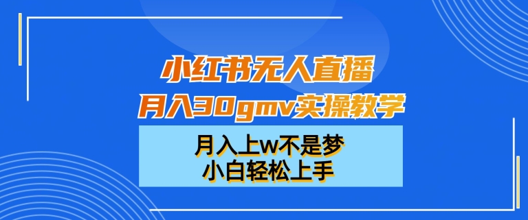 小红书无人直播月入30gmv实操教学，月入上w不是梦，小白轻松上手【揭秘】-沐风资源库