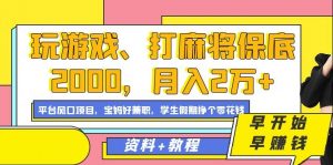 玩游戏、打麻将保底2000，月入2万+，平台风口项目【揭秘】-沐风资源库