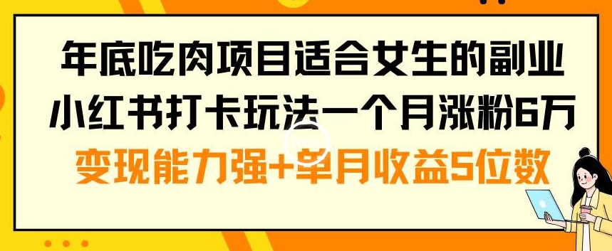 年底吃肉项目适合女生的副业小红书打卡玩法一个月涨粉6万+变现能力强+单月收益5位数【揭秘】-沐风资源库