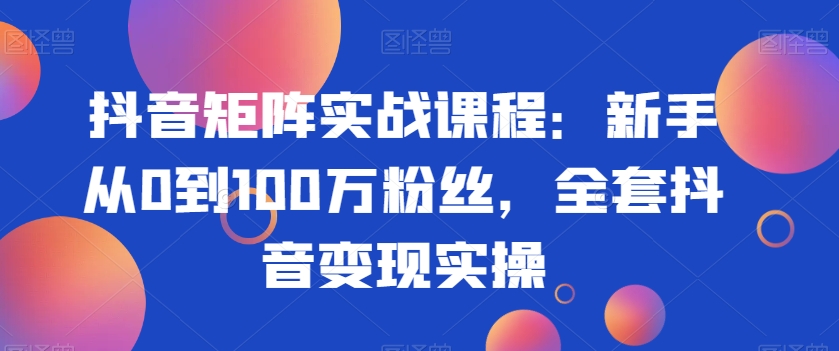 抖音矩阵实战课程：新手从0到100万粉丝，全套抖音变现实操-沐风资源库