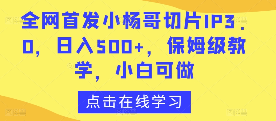 全网首发小杨哥切片IP3.0，日入500+，保姆级教学，小白可做【揭秘】-沐风资源库