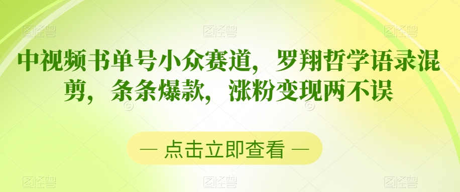 中视频书单号小众赛道，罗翔哲学语录混剪，条条爆款，涨粉变现两不误【揭秘】-沐风资源库