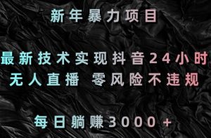 新年暴力项目，最新技术实现抖音24小时无人直播，零风险不违规，每日躺赚3000＋【揭秘】-沐风资源库
