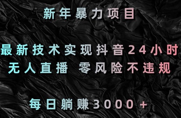 新年暴力项目，最新技术实现抖音24小时无人直播，零风险不违规，每日躺赚3000＋【揭秘】-沐风资源库