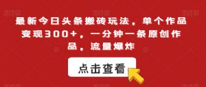 最新今日头条搬砖玩法，单个作品变现300+，一分钟一条原创作品，流量爆炸【揭秘】-沐风资源库