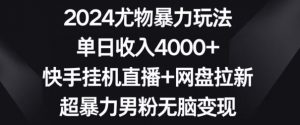 2024尤物暴力玩法，单日收入4000+，快手挂机直播+网盘拉新，超暴力男粉无脑变现【揭秘】-沐风资源库