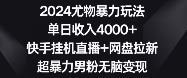 2024尤物暴力玩法,单日收入4000+,快手挂机直播+网盘拉新,超暴力男粉无脑变现【揭秘】-沐风资源库