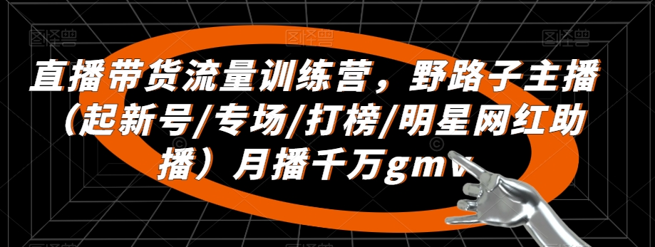 直播带货流量训练营，​野路子主播（起新号/专场/打榜/明星网红助播）月播千万gmv-沐风资源库