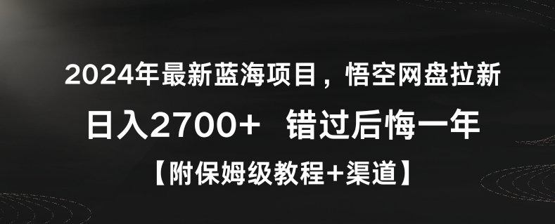 2024年最新蓝海项目，悟空网盘拉新，日入2700+错过后悔一年【附保姆级教程+渠道】【揭秘】-沐风资源库