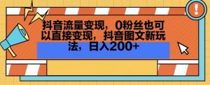 抖音流量变现，0粉丝也可以直接变现，抖音图文新玩法，日入200+【揭秘】-沐风资源库