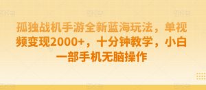 孤独战机手游全新蓝海玩法，单视频变现2000+，十分钟教学，小白一部手机无脑操作【揭秘】-沐风资源库