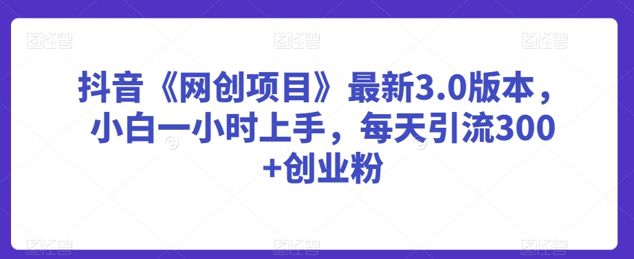 抖音《网创项目》最新3.0版本,小白一小时上手,每天引流300+创业粉【揭秘】-沐风资源库