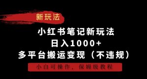 小红书笔记新玩法,日入1000+,多平台搬运变现(不违规),小白可操作,保姆级教程【揭秘】-沐风资源库