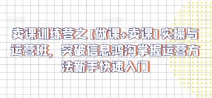 卖课训练营之【做课+卖课】实操与运营班，突破信息鸿沟掌握运营方法新手快速入门-沐风资源库