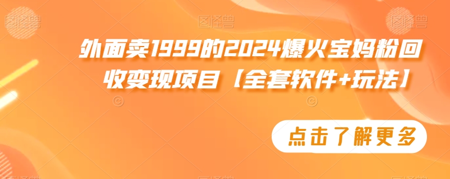外面卖1999的2024爆火宝妈粉回收变现项目【全套软件+玩法】【揭秘】-沐风资源库