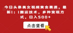 今日头条美女视频黄金赛道，最新1：1搬运技术，多种变现方式，日入500+【揭秘】-沐风资源库