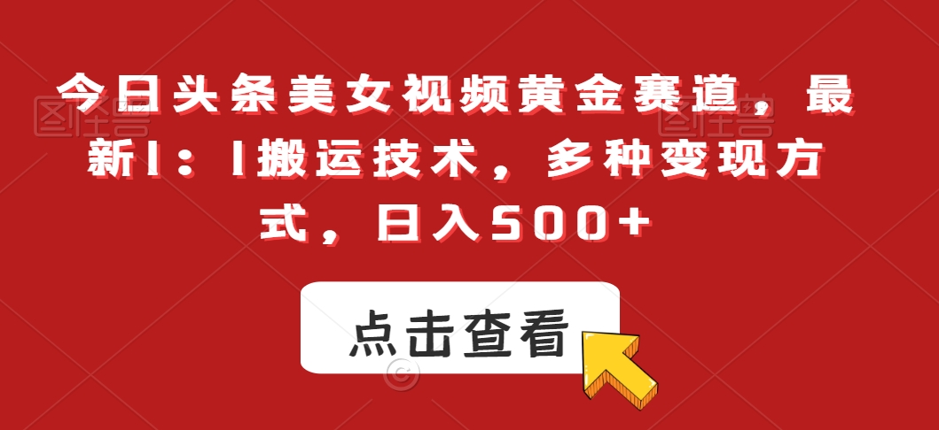 今日头条美女视频黄金赛道，最新1：1搬运技术，多种变现方式，日入500+【揭秘】-沐风资源库