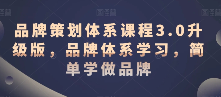 品牌策划体系课程3.0升级版，品牌体系学习，简单学做品牌-沐风资源库